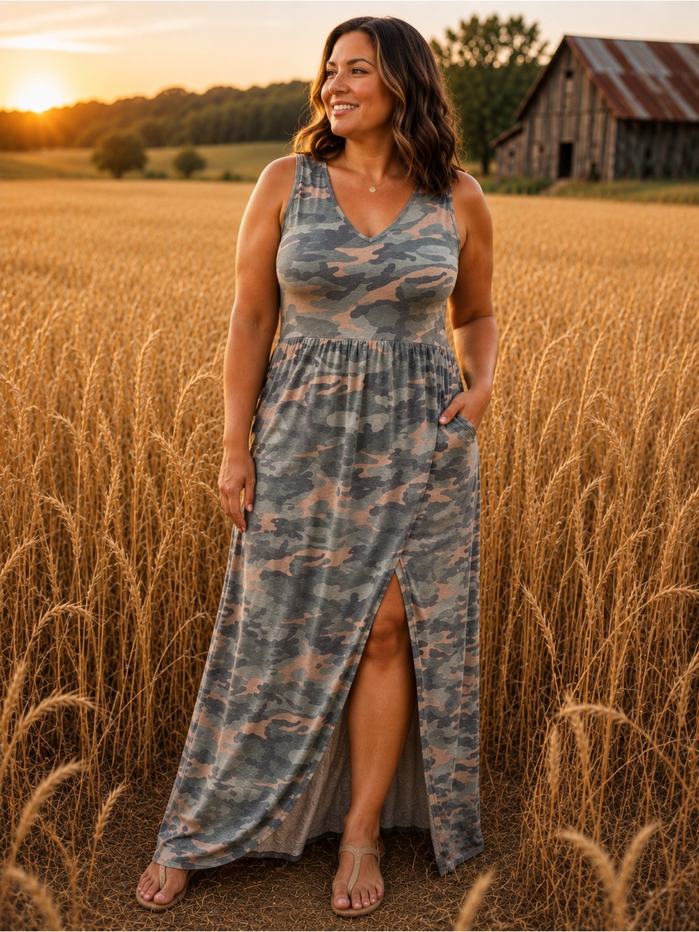 Heimish USA Camo Maxi Dress | Women's 2XL (Fits Like a Size 16)